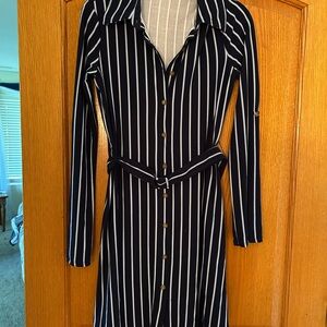 Ultra Flirt Navy and White Striped Long Sleeve Dress